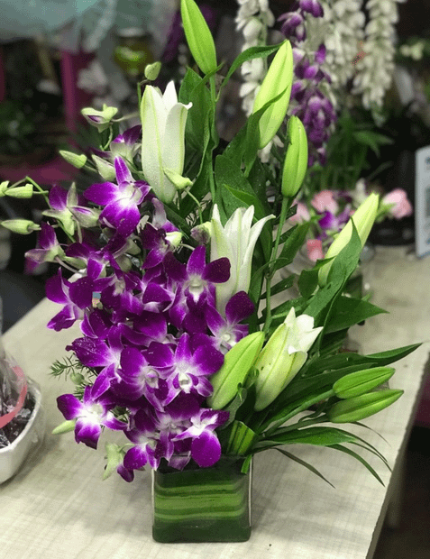 Purple Orchids With Oriental Vase
