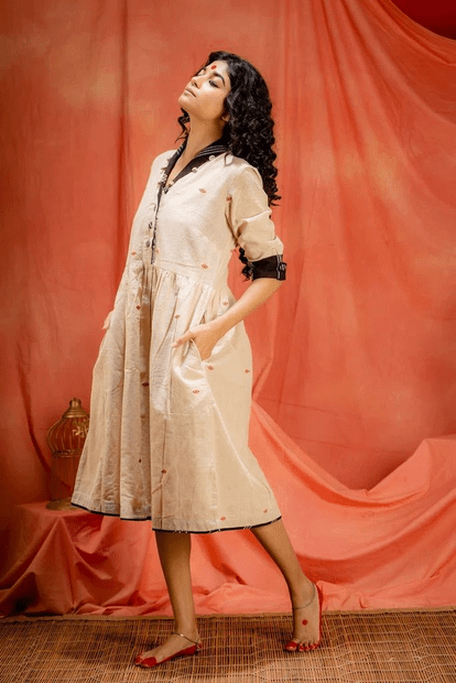 Saanjh-Shawl Collar Dress