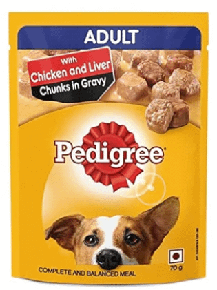 Pedigree Adult Wet Dog Food, Chicken & Liver Chunks in Gravy Pouch, 70 g