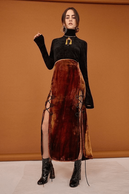 Brown Long Velvet Skirt.