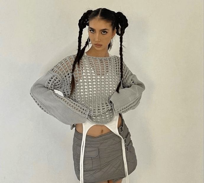Knit Cyber Crop Hoodie