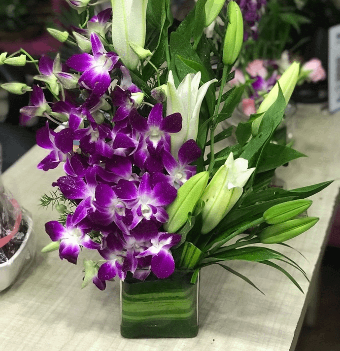 Purple Orchids With Oriental Vase