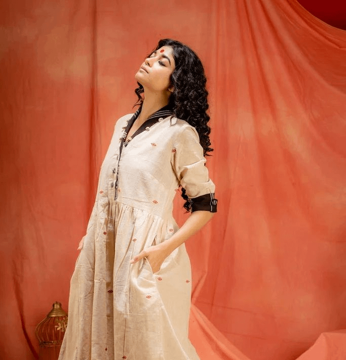 Saanjh-Shawl Collar Dress