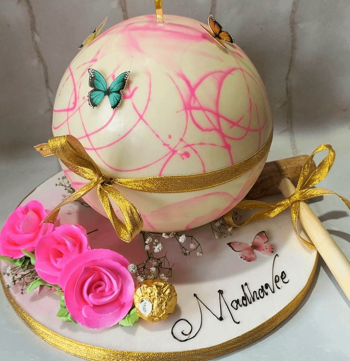 Floral Pink Pinata Cake