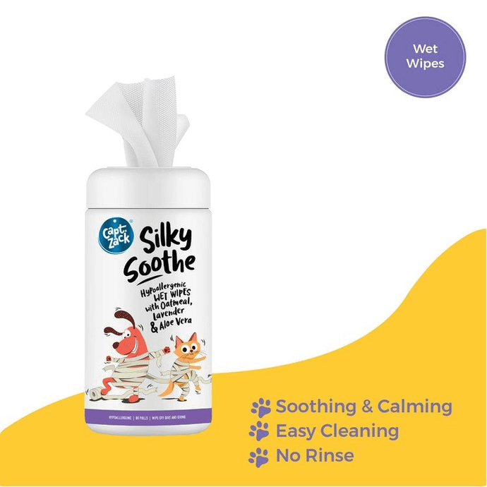 Captain Zack Silky Soothe Hypoallergenic Pet Wipes, 80 Wipes