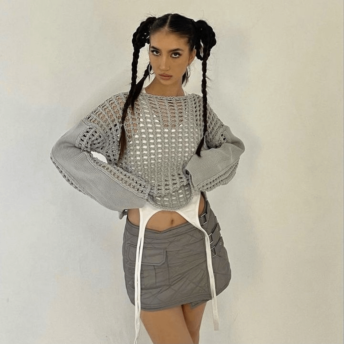 Knit Cyber Crop Hoodie